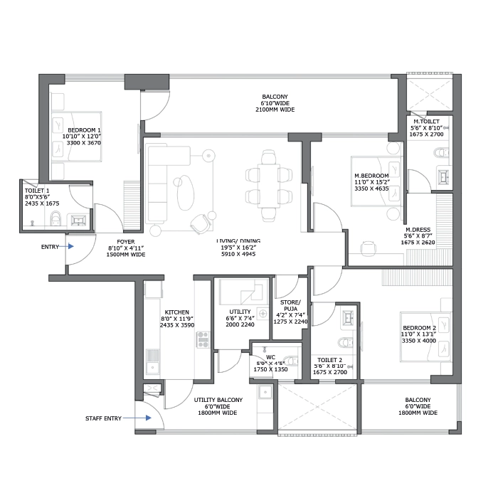 4 BHK Type 2 Floor Plan of M3M AMG Residences Sector 58 Gurgaon